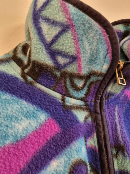 Unik vintage 90s fleecegenser med geometrisk mønster - ca. L