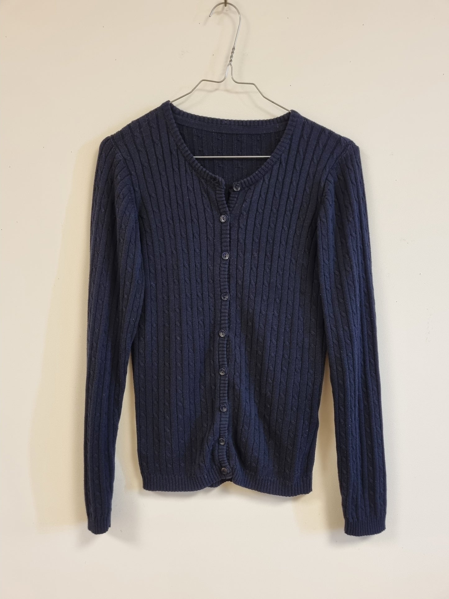 Marineblå kabelstrikket cardigan - S