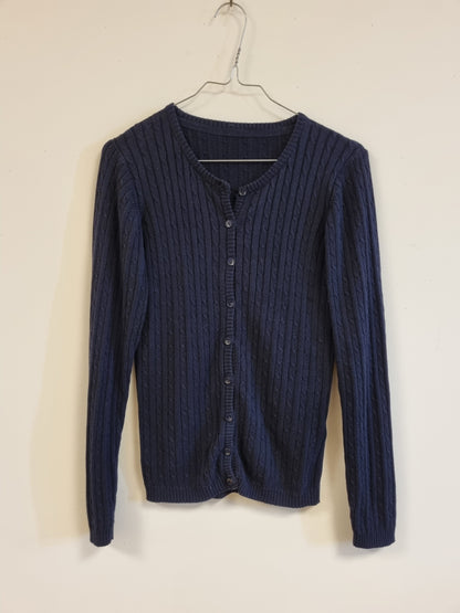 Marineblå kabelstrikket cardigan - S