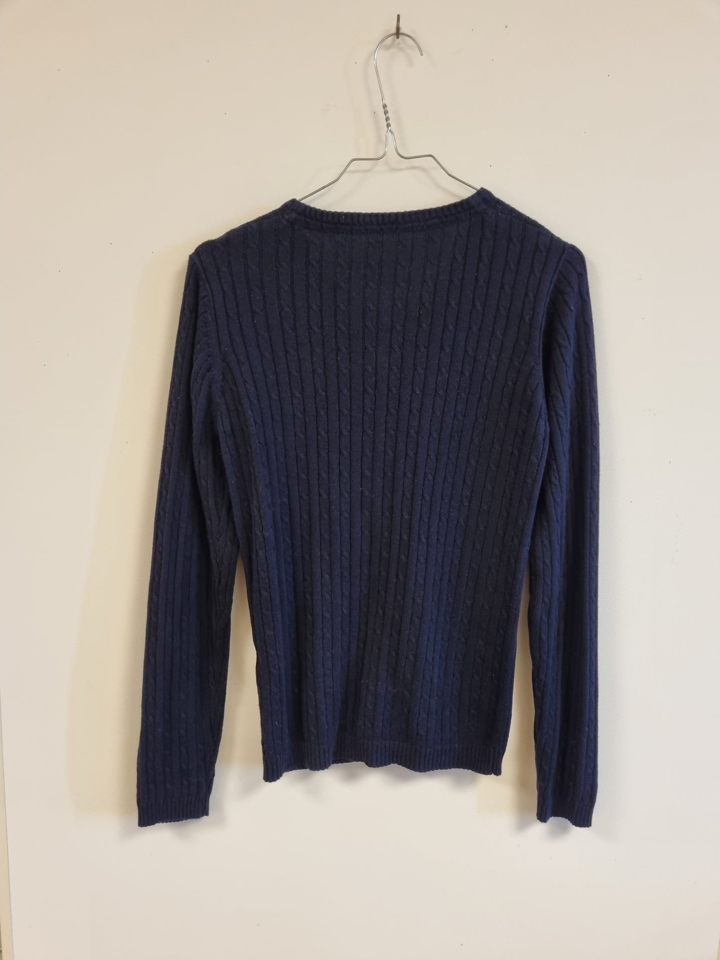 Marineblå kabelstrikket cardigan - S