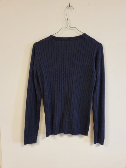 Marineblå kabelstrikket cardigan - S