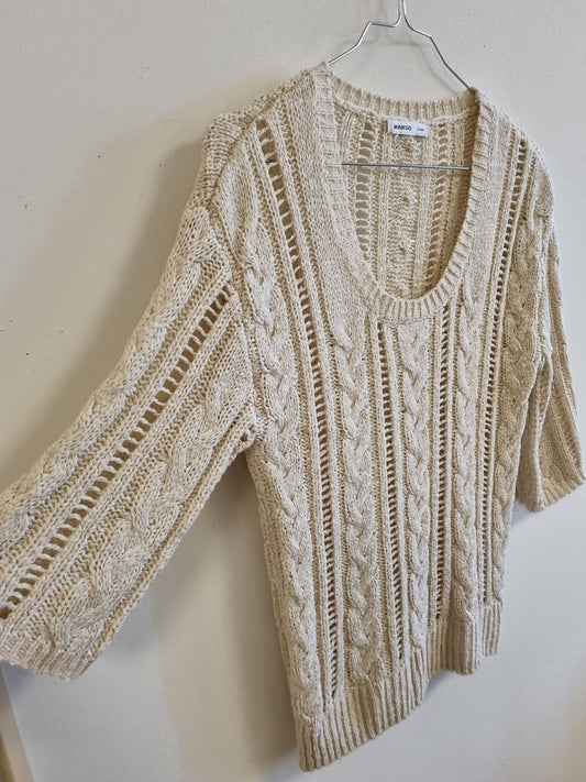 Beige kabelstrikket genser / Mango Suit – ca. S