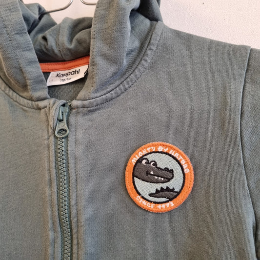 Grønn hettejakke med dinosaur – 110/116