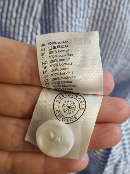 Blåstripet skjortekjole i 100 % bomull – L