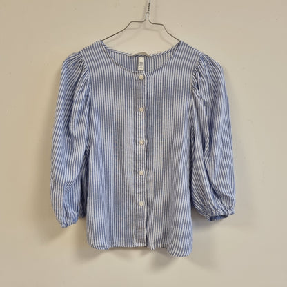 Blåstripet bluse i linblanding - XS
