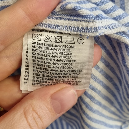 Blåstripet bluse i linblanding - XS