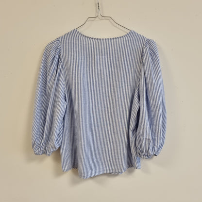 Blåstripet bluse i linblanding - XS