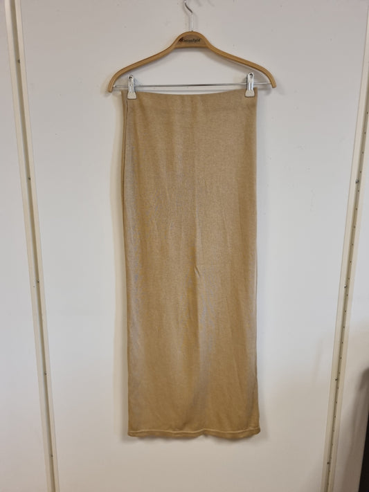 Vintage strikket maxiskjørt i beige – ca. S/M
