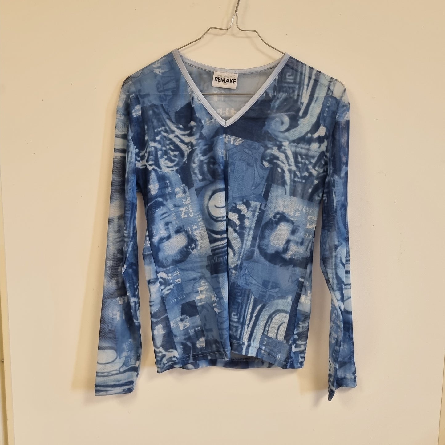Vintage Y2K mesh-topp med fotoprint – One size