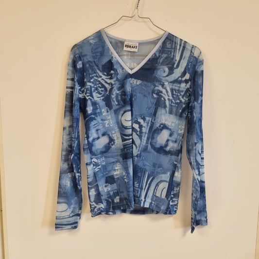 Vintage Y2K mesh-topp med fotoprint – One size