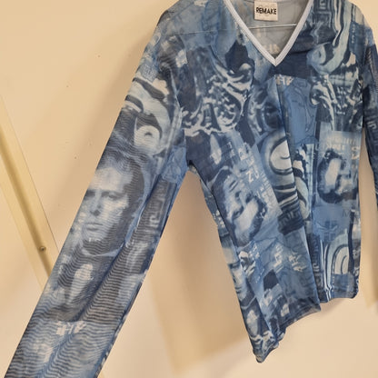 Vintage Y2K mesh-topp med fotoprint – One size