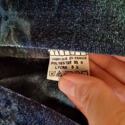 Vintage miniskjørt i blå brent velur – ca. S/M