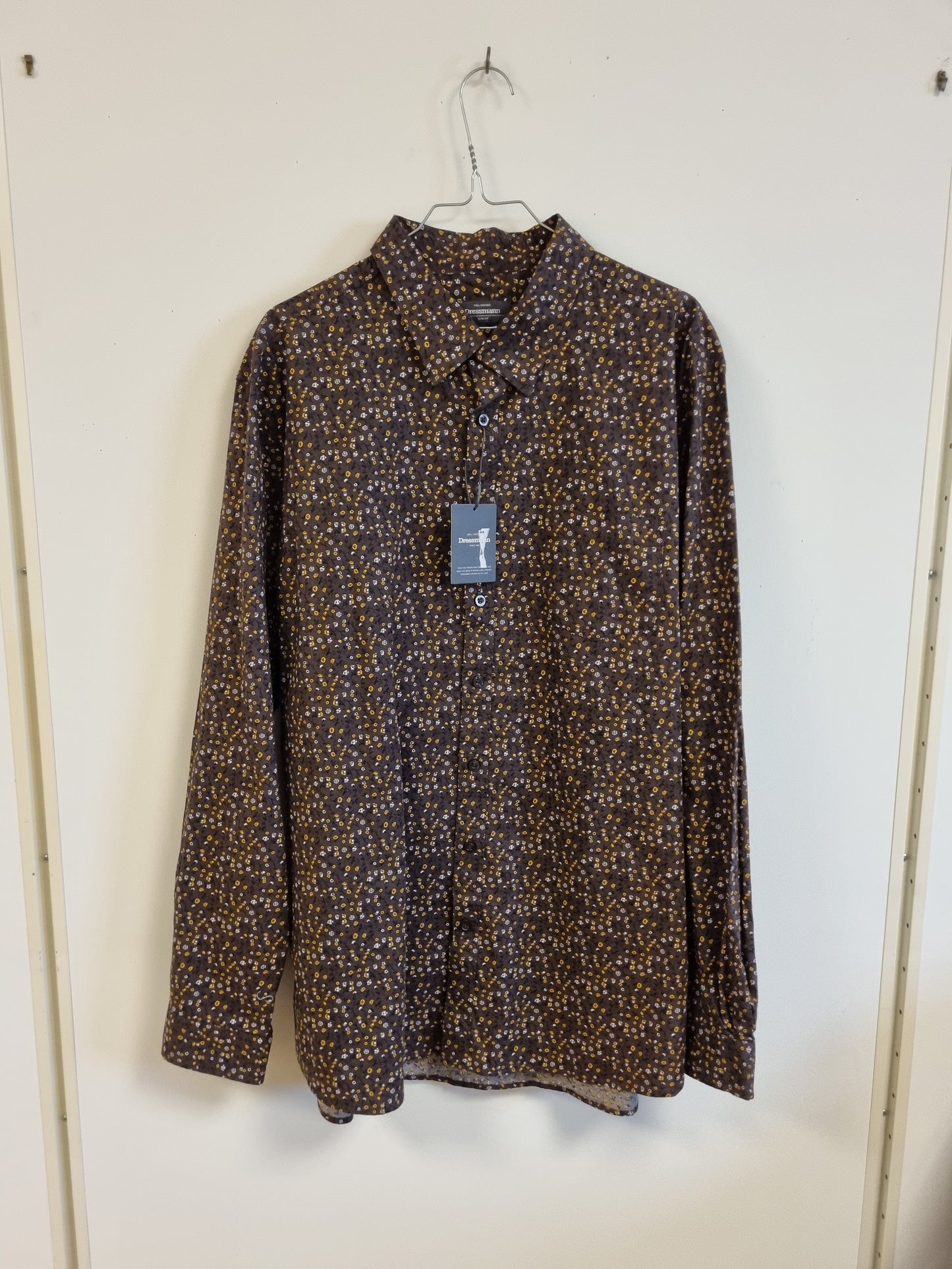 NY! Brun småblomstret slim fit-skjorte – 2XL