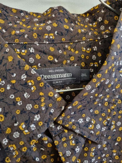 NY! Brun småblomstret slim fit-skjorte – 2XL