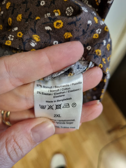 NY! Brun småblomstret slim fit-skjorte – 2XL