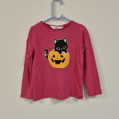 Rosa Halloween-trøye med katt – 110/116