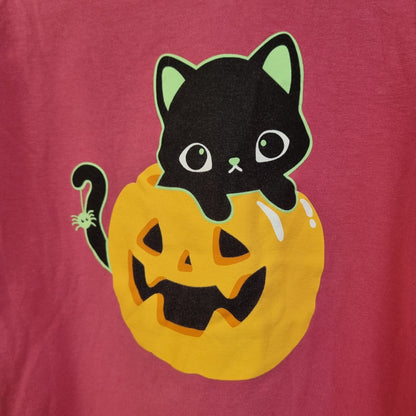 Rosa Halloween-trøye med katt – 110/116