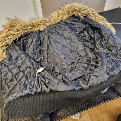 Y2K skinnjakke med fuskepels / 100% ekte skinn – S