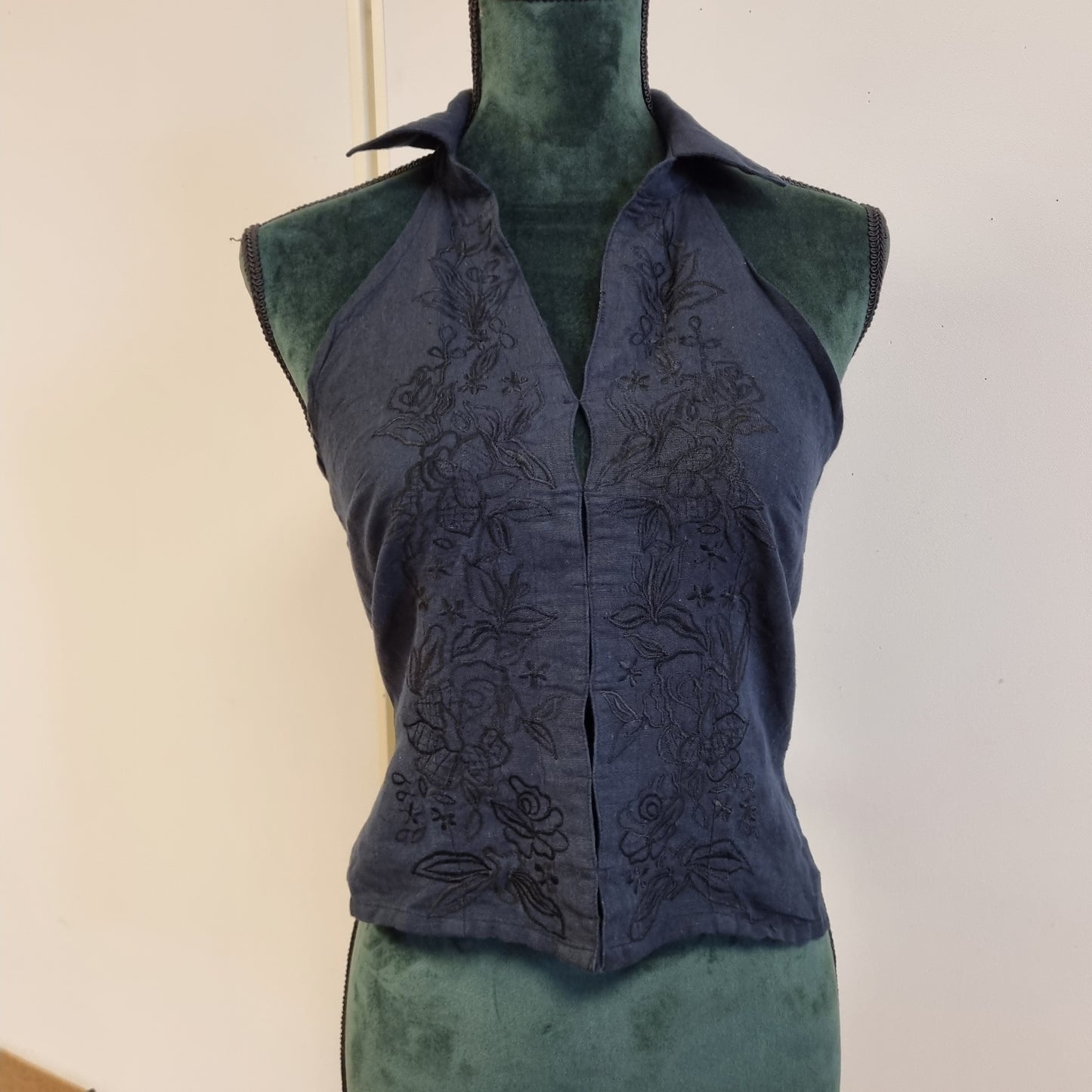 NY! Vintage Y2K halterneck-topp / 100% lin – One Size