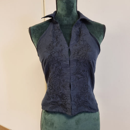 NY! Vintage Y2K halterneck-topp / 100% lin – One Size