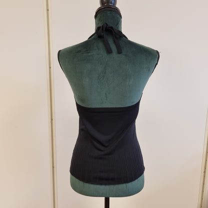 Vintage Y2K halterneck-topp med stoffrose – M