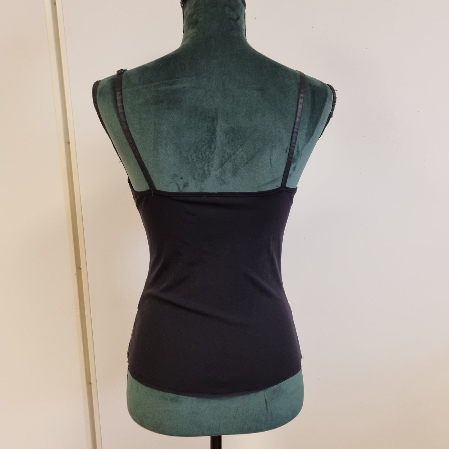 Vintage Y2K mesh-topp med blonder og print – S