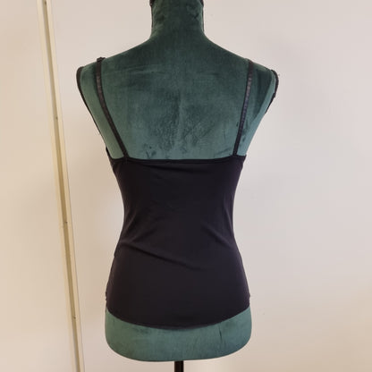 Vintage Y2K mesh-topp med blonder og print – S