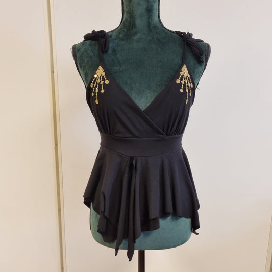 Vintage Y2K asymmetrisk omslagstopp med gullpaljetter – S/M