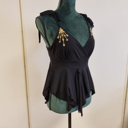 Vintage Y2K asymmetrisk omslagstopp med gullpaljetter – S/M