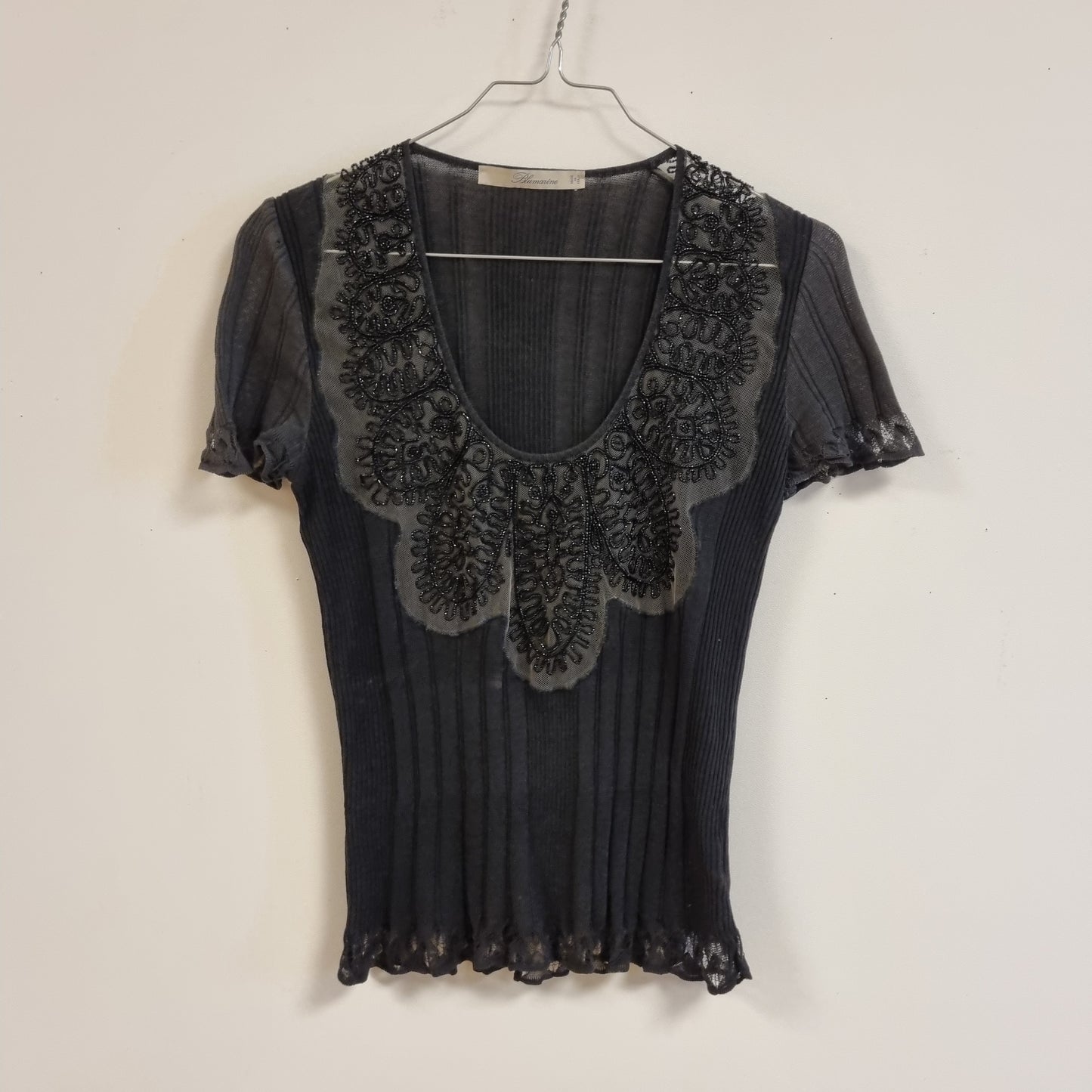 Vintage Blumarine topp med perlebroderi / 100 % bomull – S/M