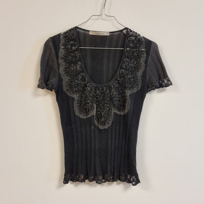 Vintage Blumarine topp med perlebroderi / 100 % bomull – S/M