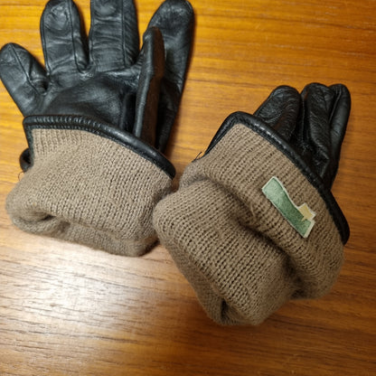 Vintage militærhansker i skinn med ullfôr - M